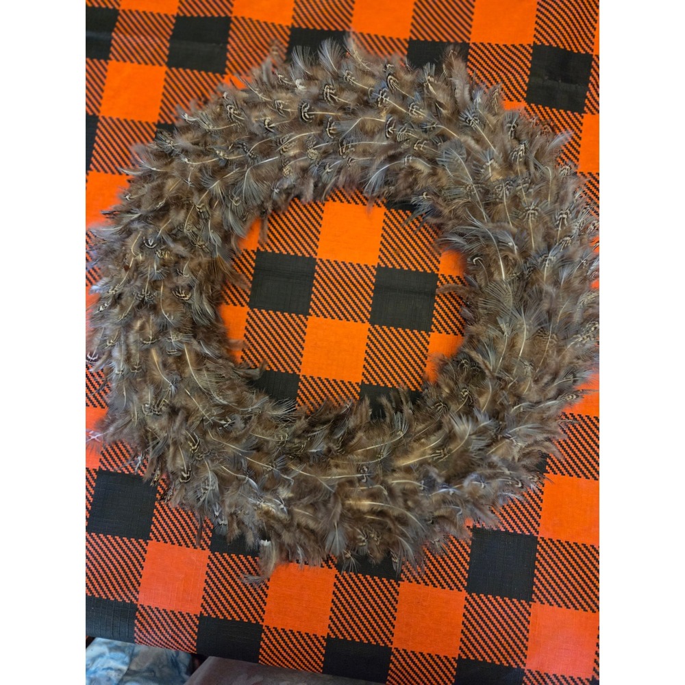 Natural Brown Feather Wreath 12 Inch Rustic Farmhouse Home Decor Wall Hanging